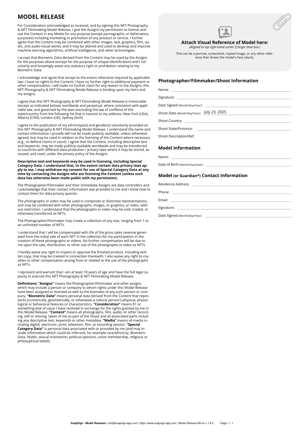 The Future of Legal Documents for Creative Projects: How the Industry is Evolving - snapsign_nft_model_release.webp